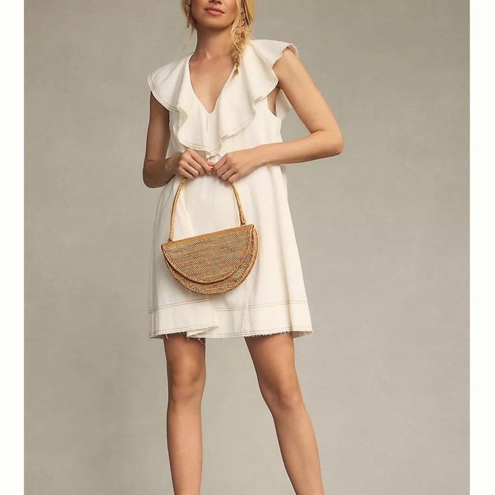 Anthropologie Pilcro women Ruffle V-Neck Shift Dress summer beach doll dress M